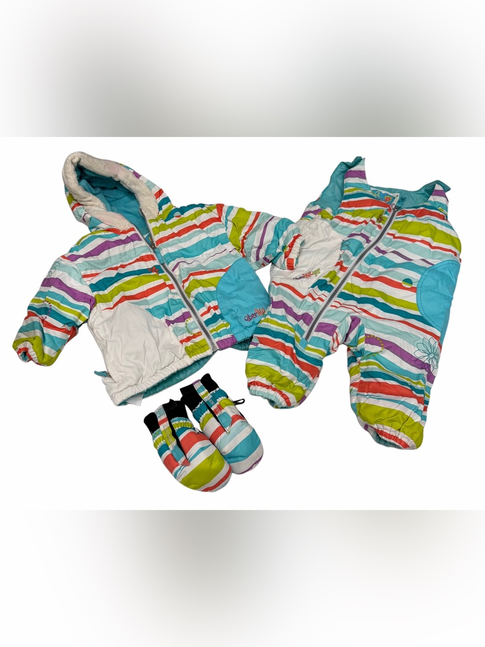 Obermeyer Baby Winter Bundle Ski Jacket Overall And Mittens Size 12-18 Month